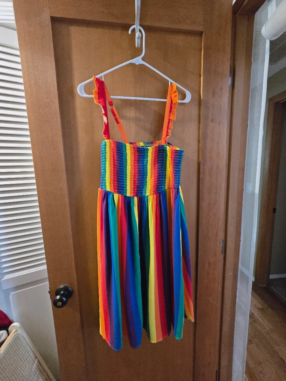 Torrid Rainbow Mini Challis Smocked Tiered Dress
